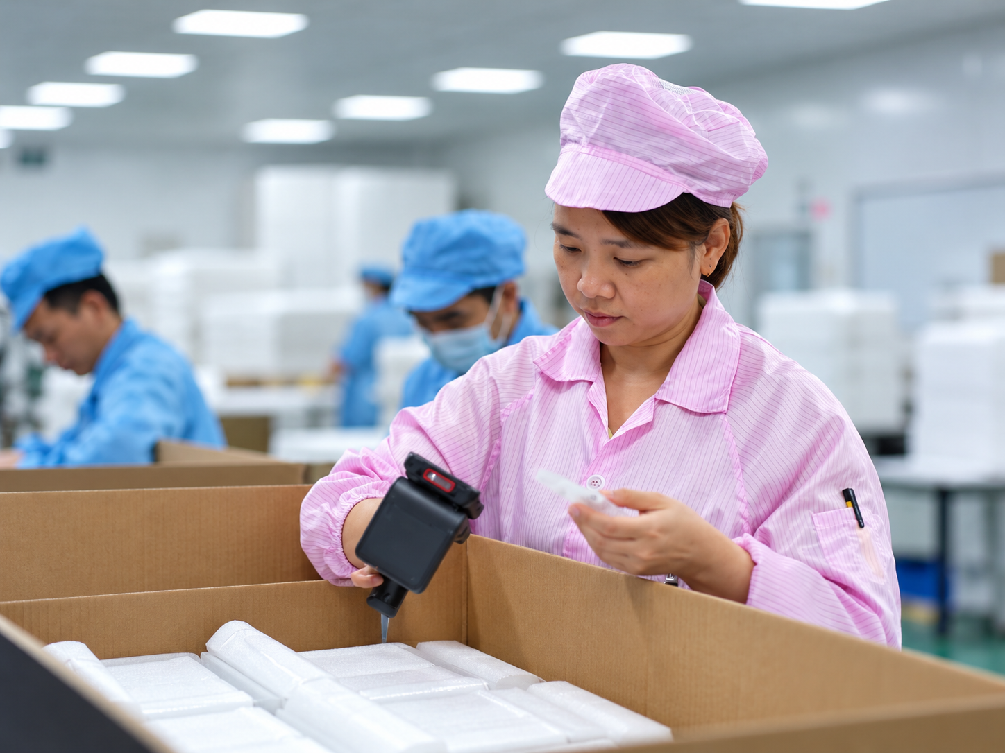 Office luminaires checked before packing and shipment
